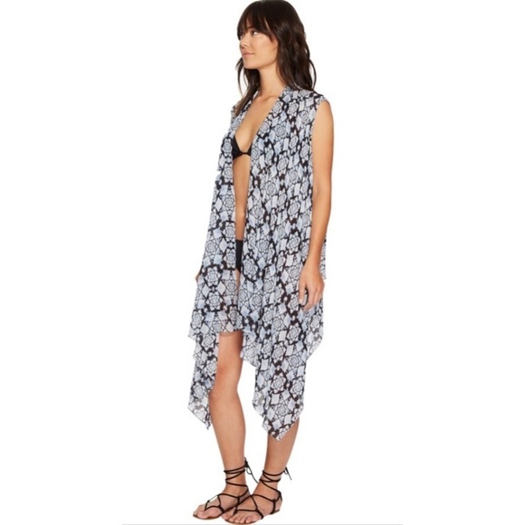 Nicole Miller Artelier La Plage Shibori Burst Viscose GGT Kimono Vest Coverup OS - Picture 2 of 8